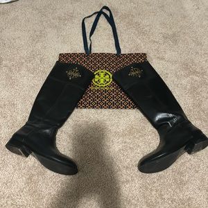 Tory Burch, black, leather riding boot